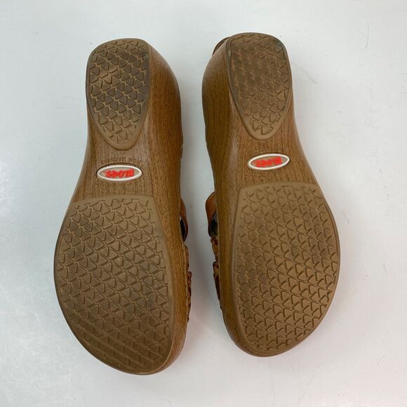 Leather Woven Klogs Size 8M Wedge Sandals Shoes Buckle Suede Insoles Slip Resist - Picture 10 of 12